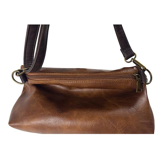 Liz Soto Brown Vegan Leather Crossbody Bag – Boho Chic, Minimalist 12"x10" - Picture 8 of 9